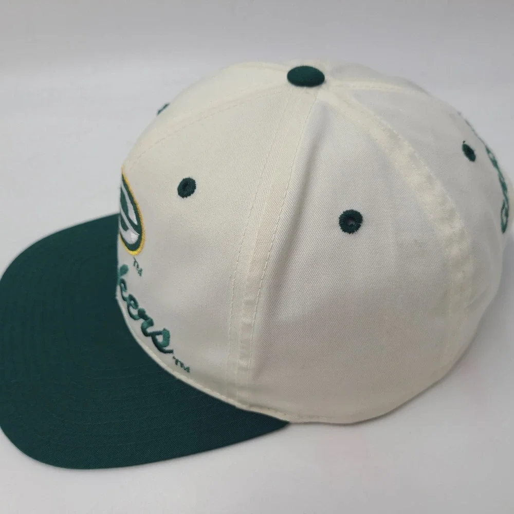 Vintage Green Bay Packers Hat Snapback Logo 7 White Green NFL Football Script